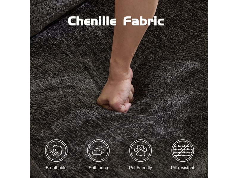  Canapé d'angle, canapé convertible, en tissu chenille, noir, pour salon, mobilier pour espace de vie, chambre  - Conforama D