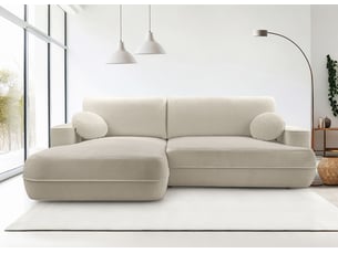 Canapé d'angle gauche convertible <strong>AX LIVING </strong> <strong>Peoni</strong> 3 places Velours beige avec coffre de rangement
