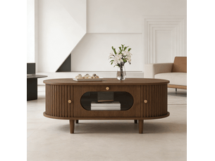 Table basse avec 1 tiroir et 2 portes coulissantes, rangement, pour salon, en mdf, couleur noyer 100 × 50 × 36 cm