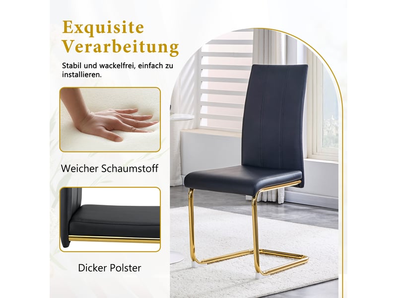  Chaise de salle à manger ergonomique avec assise rembourrée  - profil fin en pu et métal noir et or  - Conforama E