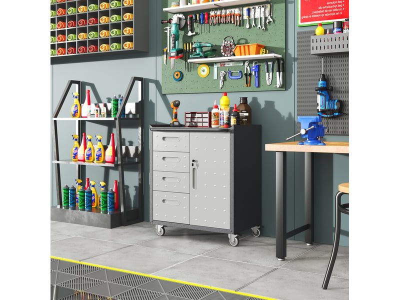  Rangemétal robuste avec roulettes – 75 × 42 × 88 cm, noirgris, pour garage, bureau &amp; ménage  - Conforama E