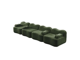 Canapé 4 places - 384x98x70 cm - canapé droit modulable velours, mousse 32d, sans structure rigide et coussins amovibles - vert