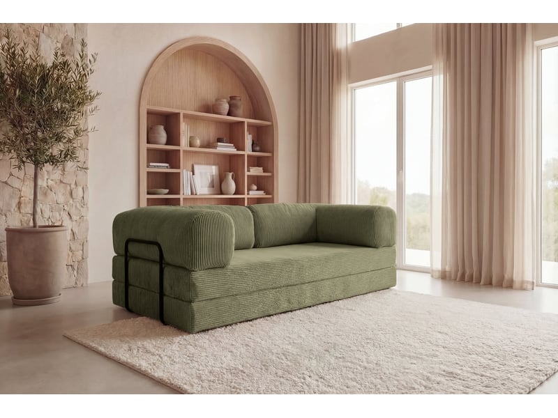  Cosima - canapé droit convertible petit velours côtelé 3 places vert  - Conforama B