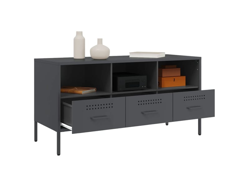  Meuble tv - banc tv - meuble de rangement anthracite 100,5x39x50,5 cm acier  - Conforama E