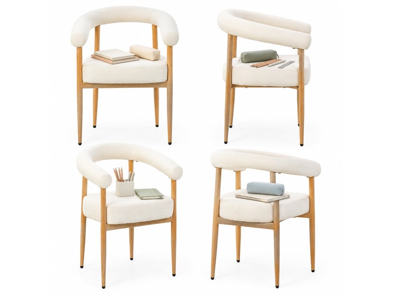 Lot de 4 chaises de salle à manger rembourrées avec pieds réglables, blanches - Conforama A