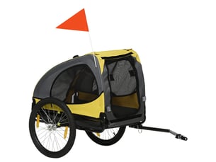 Remorque vélo pour enfent 140x71x83 cm – jaune – fenêtres filet, laisse de sécurité, charge 20 kg