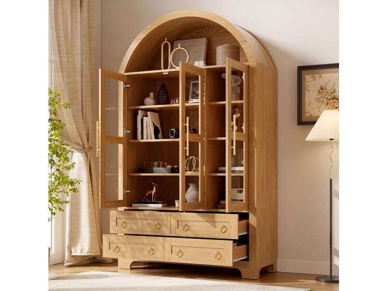  Vitrine 110x40x185 cm naturel avec 3 portes vitrées et 4 tiroirs  - Conforama D