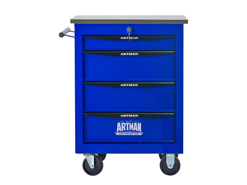 Chariot à outils 4 tiroirs - noir & bleu - acier robuste - dimensions assemblées 62.5x34.5x78 cm - poids 22.5 kg 62.5x34.5x78cm - Conforama B