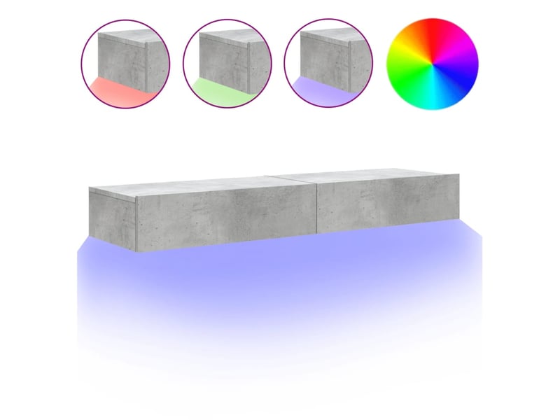 Meubles tv - banc tv - meuble de rangement avec lumières led 2 pcs gris béton 60x35x15,5 cm - Conforama A