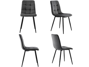 Lot de 4 chaises de salle à manger en velours, chaises rembourrées avec pieds en métal, ergonomie, pour cuisine, salle à manger, salon, chambre à coucher, gris