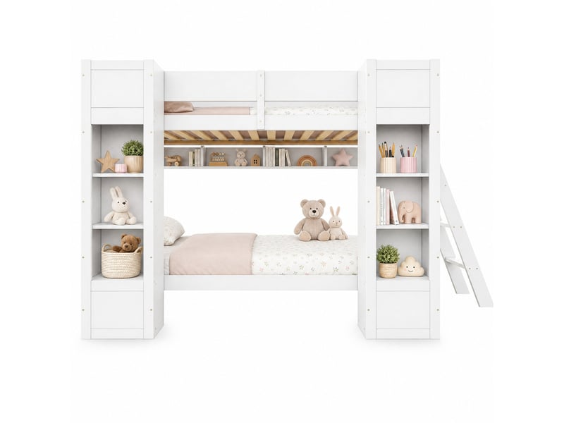  Lit superposé enfant modenvie 90 x 200 cm blanc avec rangements, échelle réversible et protection anti-chute  - Conforama A