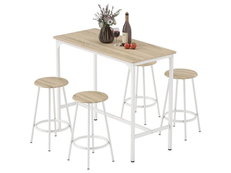  Ensemble de salle à manger 5 pièces avec comptoir de bar de 110 x 50 x 89,5 cm et tabourets de ø 30 x 60,5 cm en bois et métal couleur bois  - Conforama B