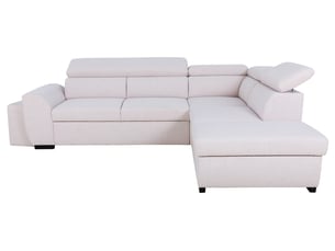 Canapé d'angle réversible convertible <strong></strong> <strong>OLYMPE</strong> 4 places Tissu Beige avec coffre de rangement