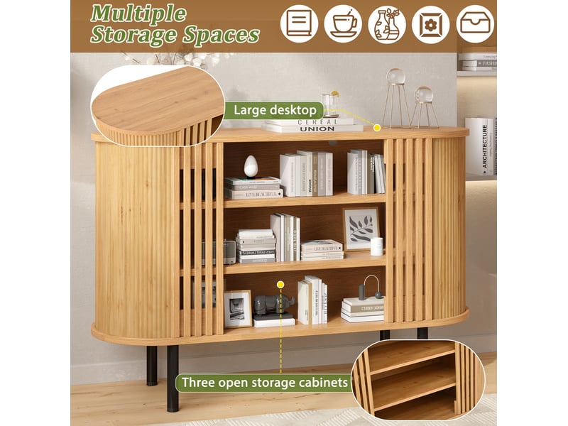  Buffet 120x40x80 cm à 3 niches ouvertes coloris bois naturel  - Conforama E