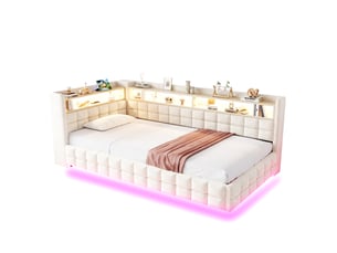 Lit coffre 90x200 cm <strong>HAVRYA</strong> <strong></strong> coloris beige