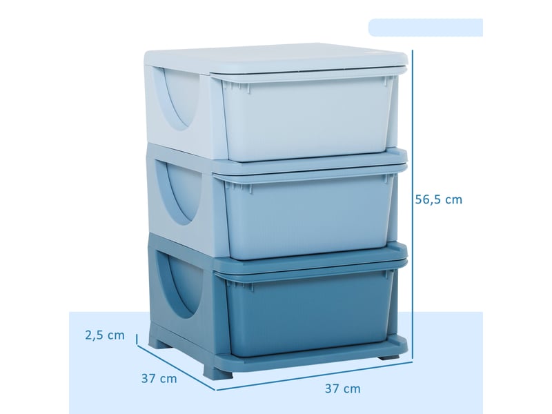 Tour de rangement enfant 3 tiroirs, rangement jouets dès 3 ans, bords arrondis, poignées. Chambre enfant, 37 x 37 x 56,5 cm, bleu. - Conforama D