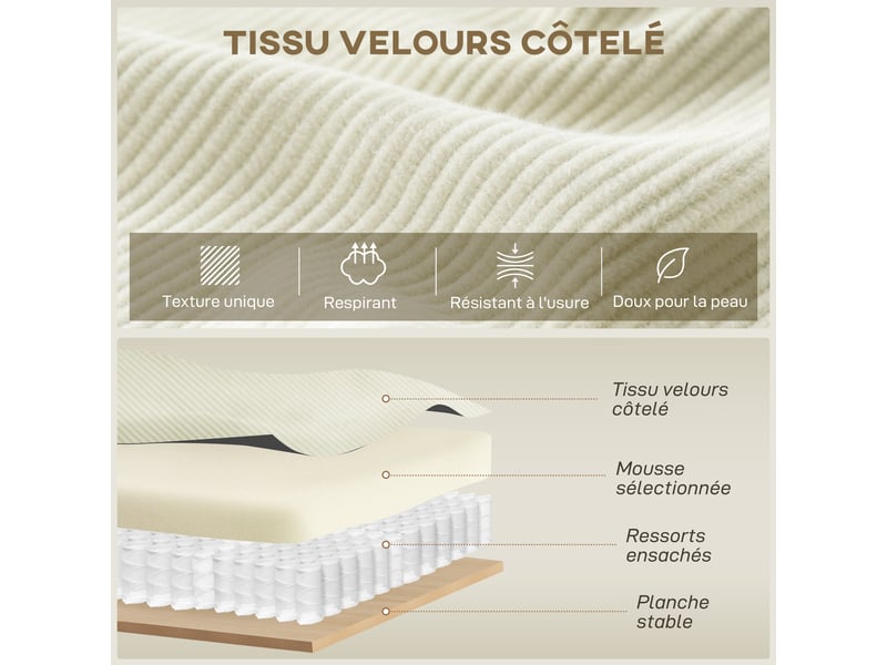  Canapé d'angle réversible 3 places moderne avec coussins inclus, crème, tissu velours côtelé  - Conforama E