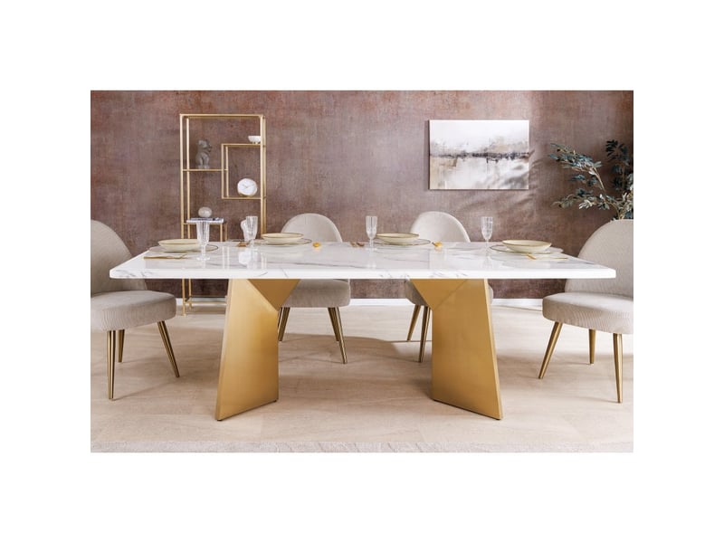  Table de salle à manger orea – rectangulaire – marbre blanc et doré – pieds métal – style chic et moderne  - Conforama D