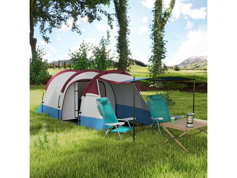  Tente de camping pour 2 personnes, crochet pour lanterne, trois entrées, imperméable, rouge  - Conforama D