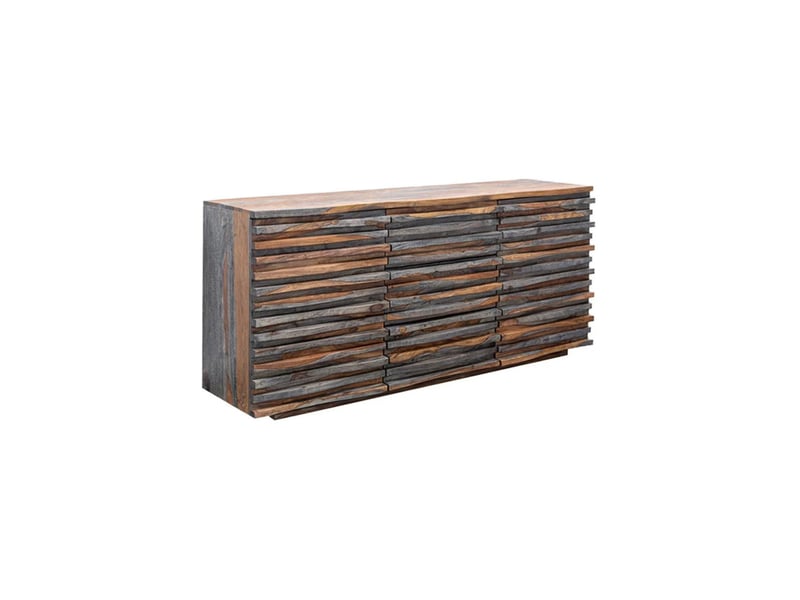 Buffet savana 160 cm en bois massif de sheesham fumé gris – 2 portes, 3 tiroirs et façades sculptées - Conforama A