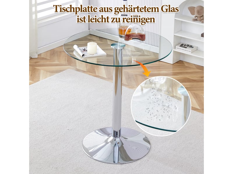  Ensemble table et chaises de bar avec 1 table, 2 tabourets  - réglables et pivotants - verre, métal et plastique - argenté transparent  - Conforama E