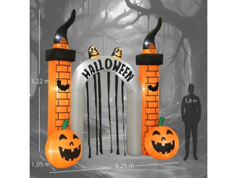 Arche gonflable halloween avec 10 led, motifs citrouilles et chauves-souris, pour entrée et jardin, 325×105×322 cm - Conforama D