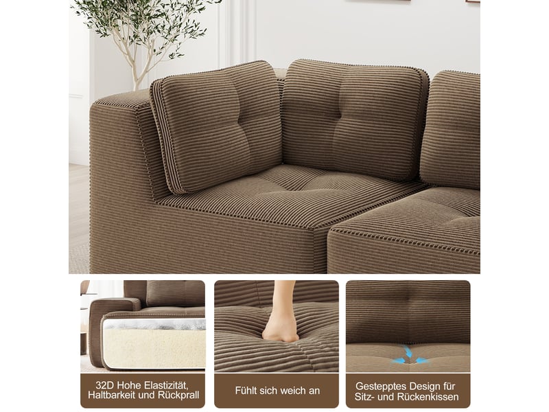  Canapé modulable 3 places brun canapé d'angle sans cadre en velours côtelé confortable salon  - Conforama D
