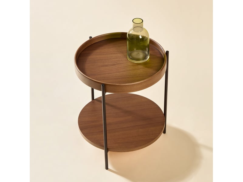 Table d'appoint ronde 44x44x48 cm coloris noyer, 2 plateaux - Conforama D
