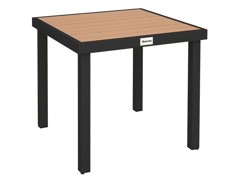 Table à manger 78 x 78 x 74 cm résistance aux intempéries table repas cadre en aluminium structure en plastique finition noire 4 places usage extérieur - Conforama A