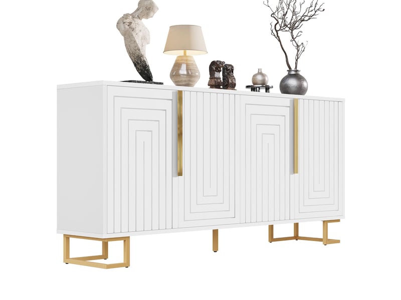  Buffet 2 portes 4 compartiments en mdf pieds en métal 152 x 40 x 75 cm  - Conforama B