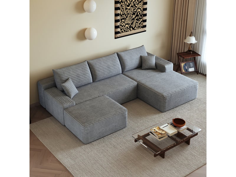 Canapé d'angle, canapé modulable, design moderne, 270 cm, pour salon, chambre, appartement, gris, livré monté, assise profonde - Conforama D