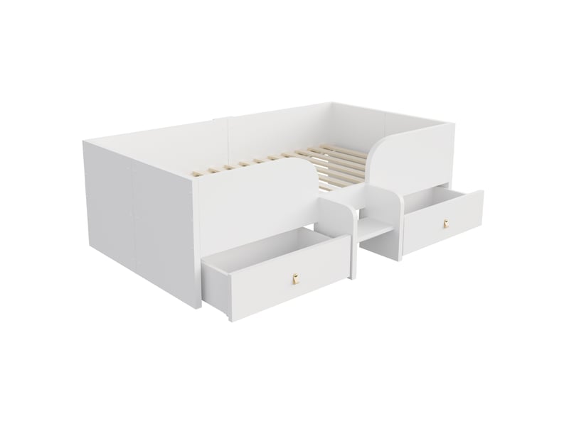 Lit enfant 90x200 cm avec 2 tiroirs et petite échelle de sécurité blanc - Conforama A