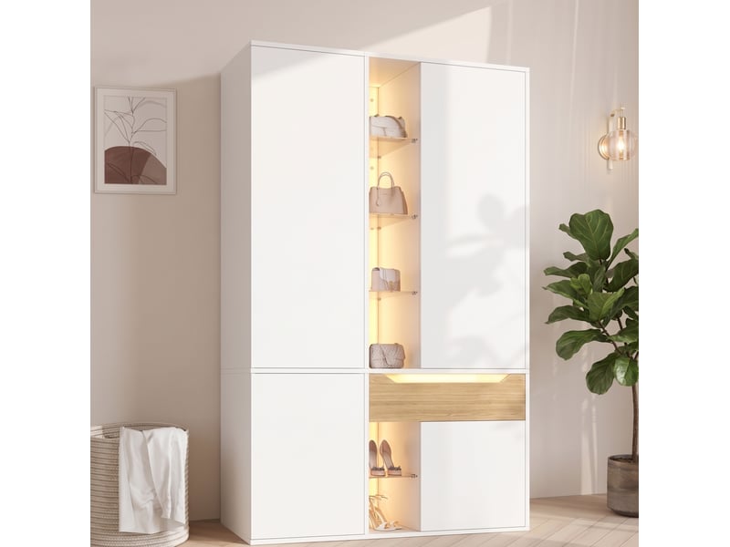  Armoire à portes battantes led avec vitrine 122x50x200 cm blanche  - Conforama B