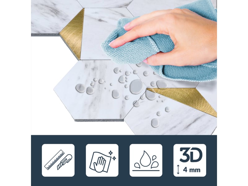  Crédence adhésive murale 3d  - effet carrelage hexagonal 4 pièces 25x25 cm  - Conforama D