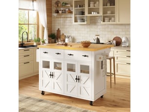 Desserte cuisine, îlot central sur roulettes avec plan de travail, plateau extensible, dimensions 140 x 73 x 93,5 cm, mdf, blanc