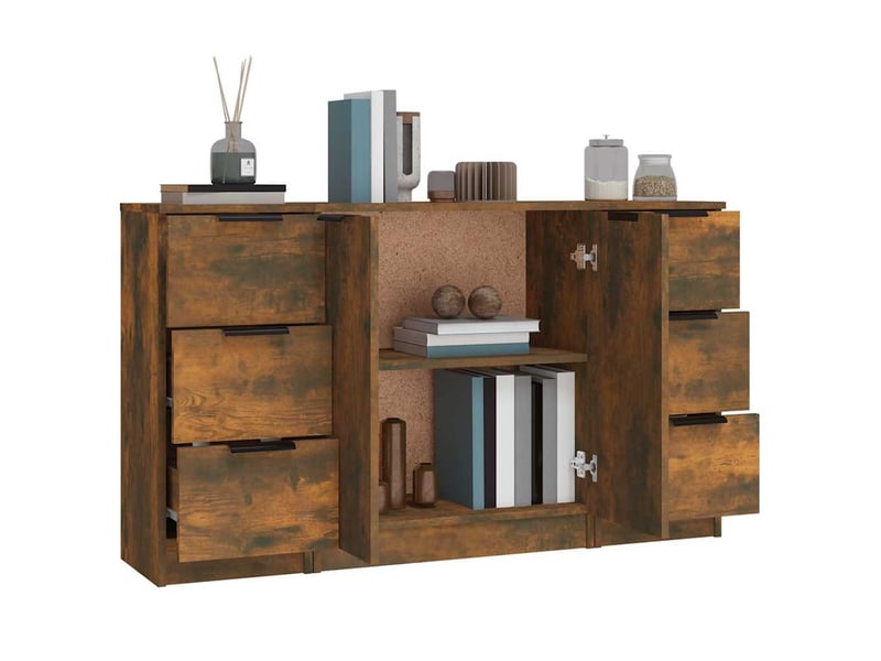  Buffets 3 pcs - bahut - meuble de rangement chêne fumé bois d'ingénierie  - Conforama E