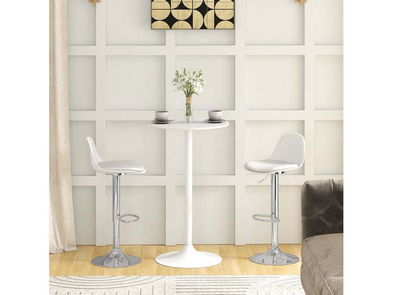 Lot de 2 tabourets de bar pivotants avec dossier, hauteur réglable et repose-pieds en similicuir blanc et acier - Conforama E