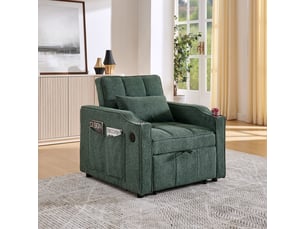 Canapé droit fixe 3 places Tissu vert avec coffre de rangement