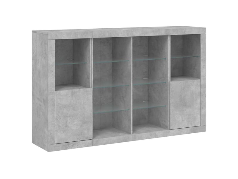  Buffets avec lumières led 3 pcs - bahut - meuble de rangement gris béton bois d'ingénierie  - Conforama E