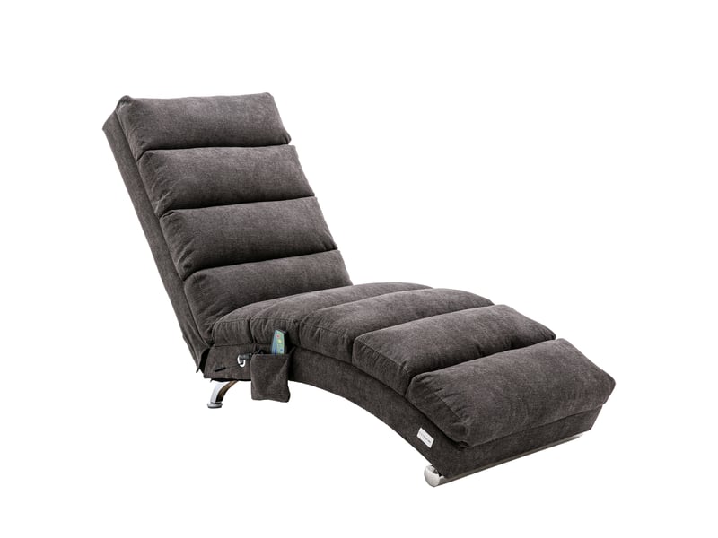Chaise longue relax fixe vibrante en tissu effet lin avec poche latérale, gris foncé, 55 x 148 x 84 cm Fay Lum - Conforama A