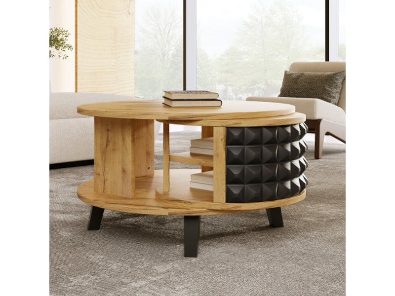  Table basse ronde naturel - 80x85,2 cm panneau de particules table basse naturel - Conforama B