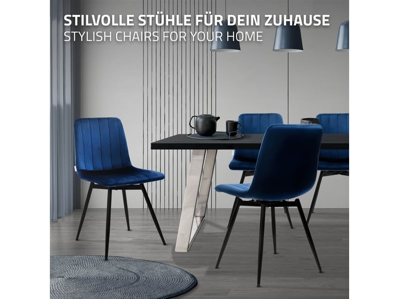  Ml-design chaise de salle à manger en velours, lot de 4, pivotante 360 degrés, avec dossier, pieds en métal, design moderne mid-century, patins réglables, pour cuisine salon, 120 kg, bleu foncé  - Conforama E