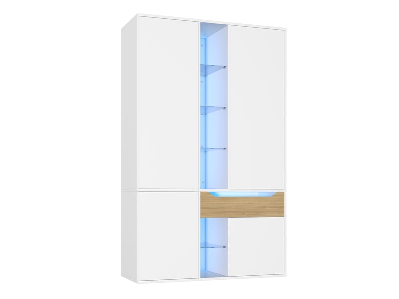  Armoire de chambre avec éclairage led et vitrine en verre, 122x50x200 cm, mdf blanc  - Conforama W