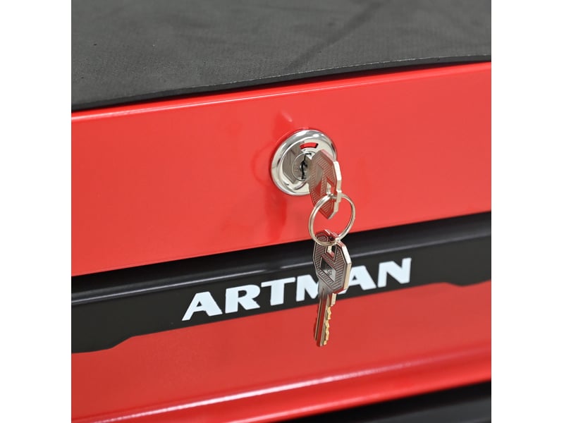 Armoire à outils mobile 60 x 33 x 77,5 cm rouge et noir, acier, 4 tiroirs à glissières à billes - Conforama E