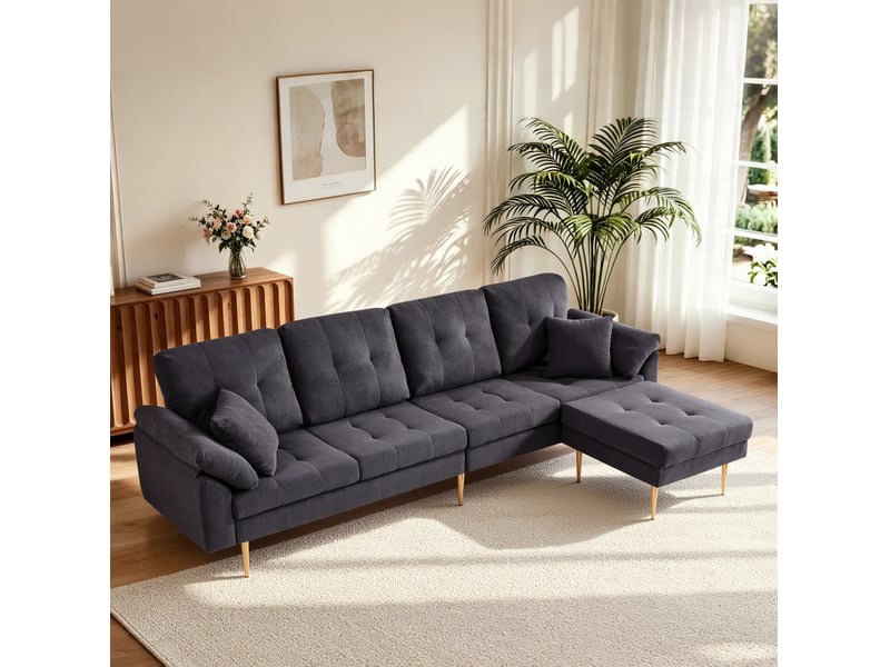  Canapé 4 places 250 cm avec pouf amovible gris foncé  - Conforama B