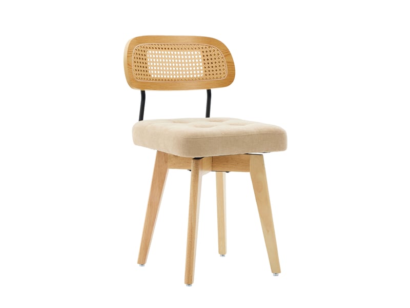  Lot de 2 chaises de salle à manger pivotantes 360° en tissu beige, dossier en paille, style vintage  - Conforama A