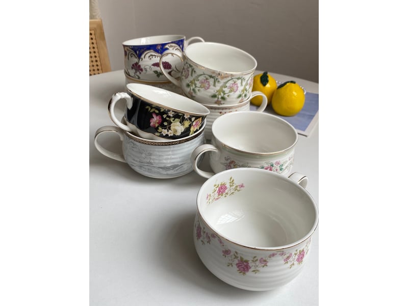  Tasse de petit-déjeuner en céramique, blanc uni en relief, 14 × 7,8 cm  - Conforama D