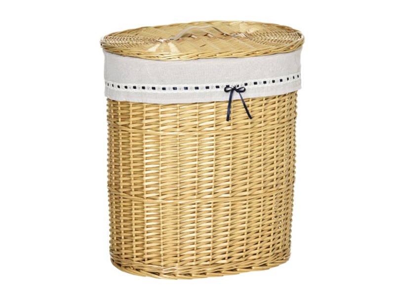 Panier à linge en osier naturel 100 l avec couvercle, 51 x 38 x 57 cm, pour chambre et salle de bain - Conforama A