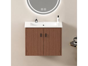 Meuble de salle de bains 60 cm brun rougeâtre avec 2 portes à fermeture amortie