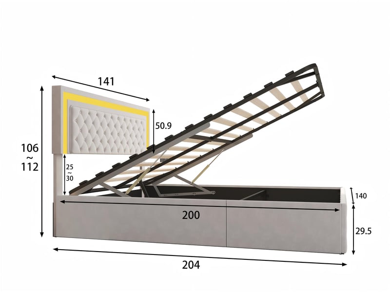  Lit coffre 160 x 200 cm avec tête de lit - led, usb et rangement  - Conforama C